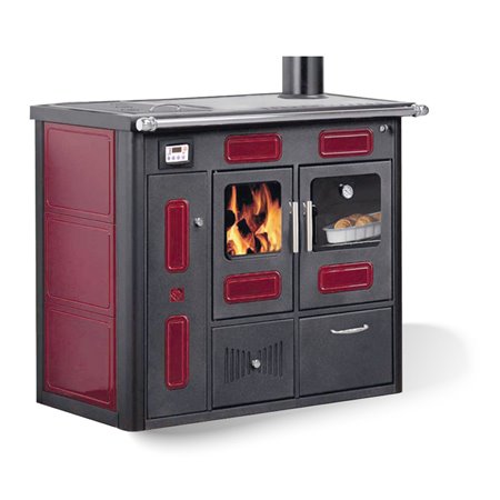 Thermocuisinière a bois Magikal Ylenya Rouge cardinal finition acier chromé avec