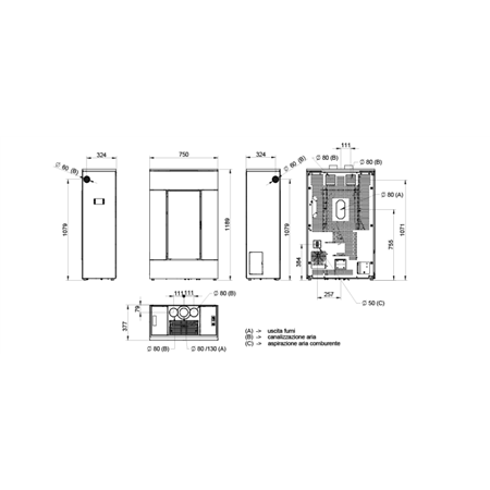 Poêle à pellets étanche et canalisable Slimquadro Lumia Cristallo Blanc concentr