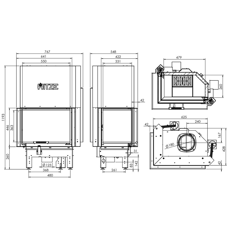 Insert à bois Hitze Albero AL9LG.H-D/BB décor béton noir