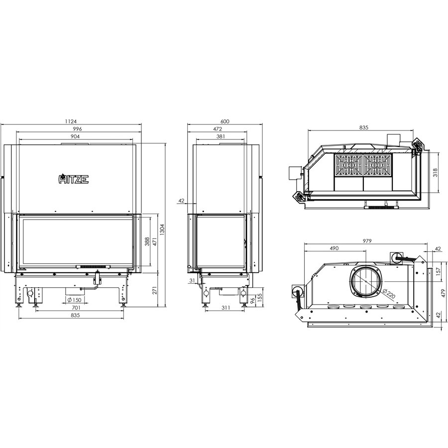 Insert à bois Hitze Albero AL19RG.H-D/BB décor béton noir