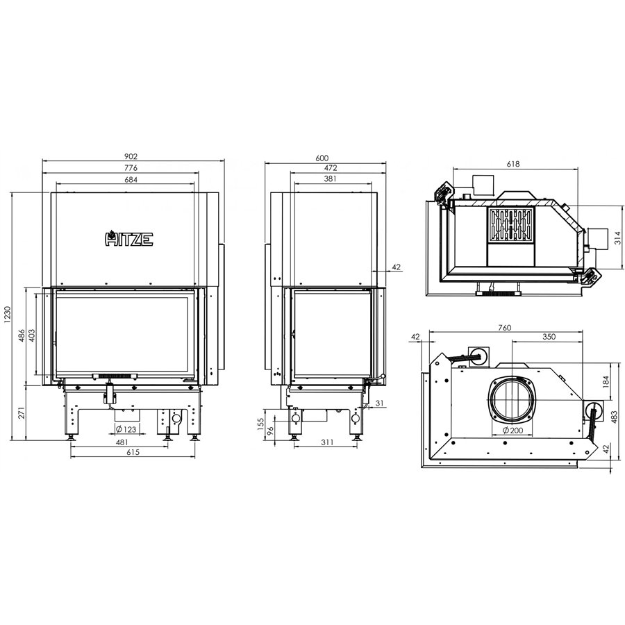 Insert à bois Hitze Albero AL14LG.H-D/BB décor béton noir