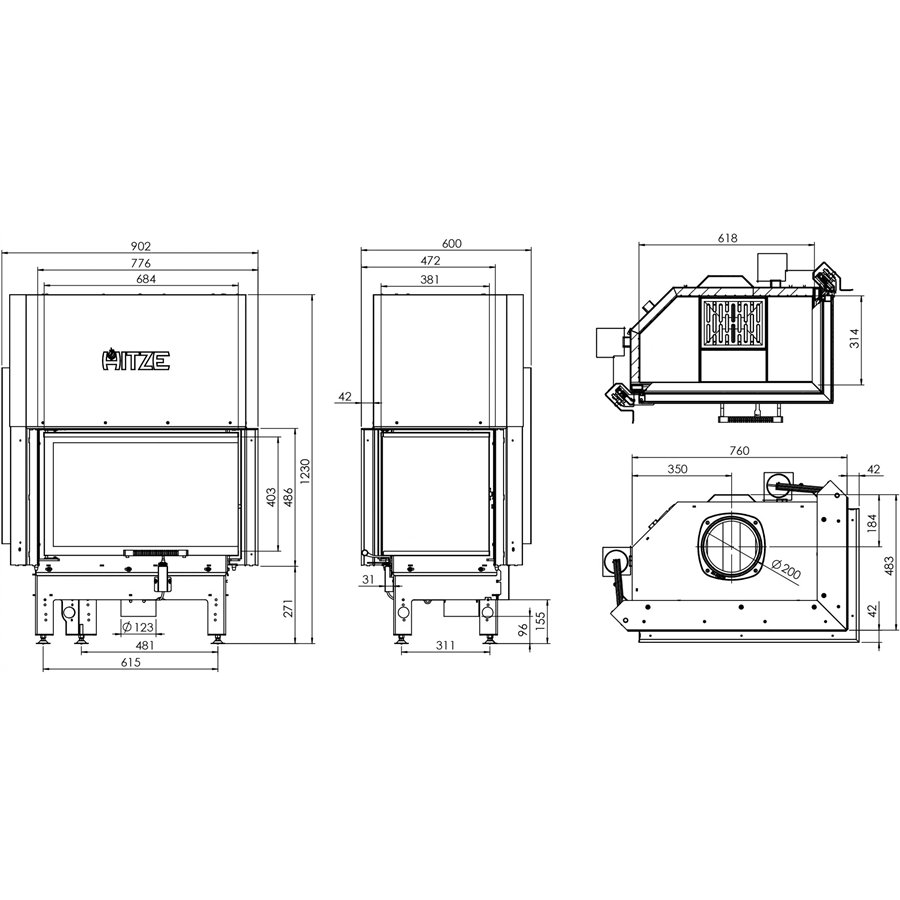 Insert à bois Hitze Albero AL14RG.H-D/BB décor béton noir