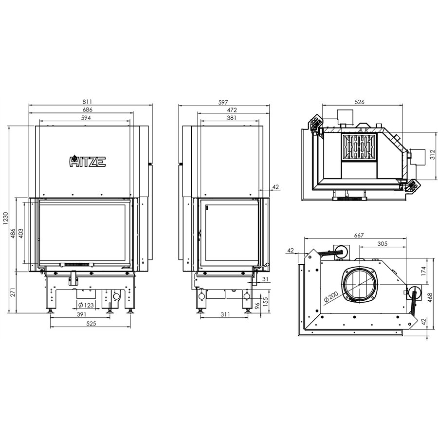 Insert à bois Hitze Albero AL11LG.H-D/BB décor béton noir