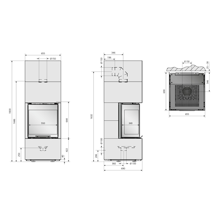 Poêle-cheminée à bois CLUB UH 550 Sintered Stone Ardoise