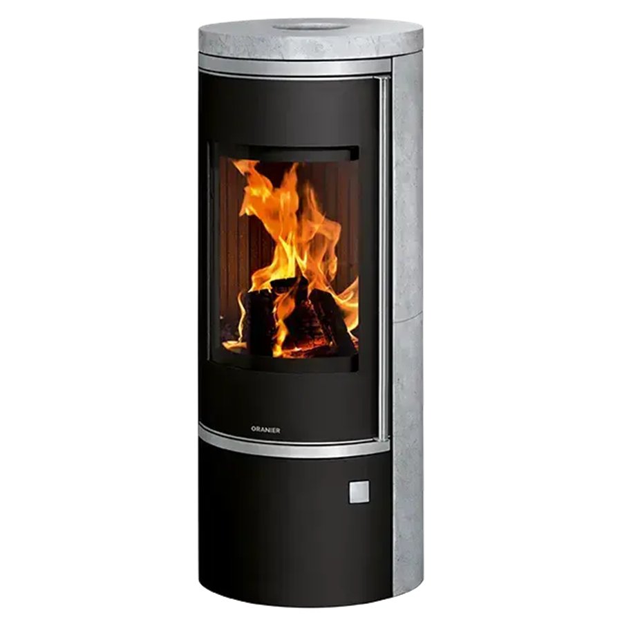 Poêle à bois Oranier CORSO 2.0 Acier Noir  et  Habillage Pierre Ollaire