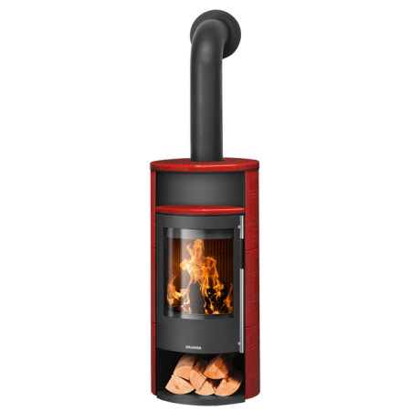 Poêle à bois POLAR NEO 4 Porte Fonte Noire    et  Habillage Céramique Rouge Paprika