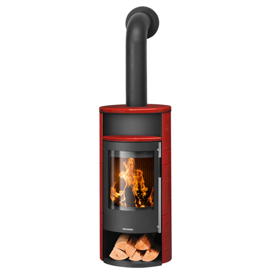 Poêle à bois POLAR NEO 4 Porte Fonte Noire    et  Habillage Céramique Rouge Paprika