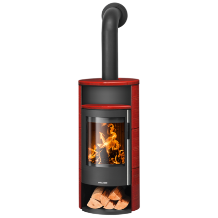 Poêle à bois POLAR NEO 6 Porte Fonte Noire    et  Habillage Céramique Rouge Paprika