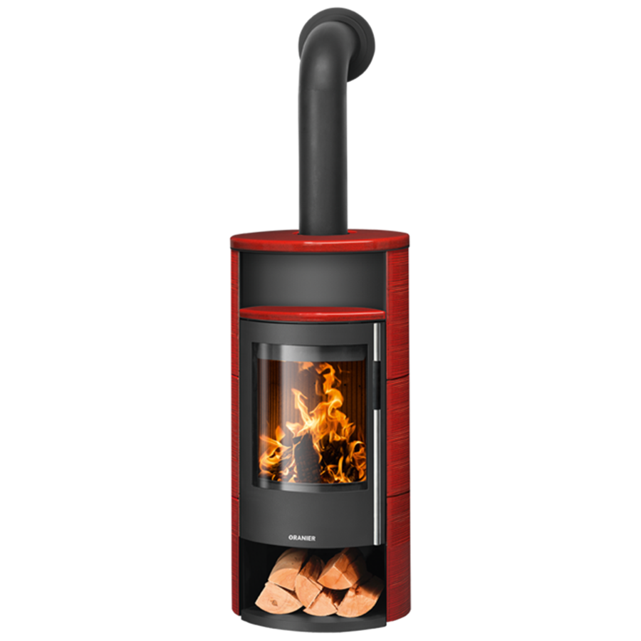 Poêle à bois POLAR NEO 6 Porte Fonte Noire    et  Habillage Céramique Rouge Paprika