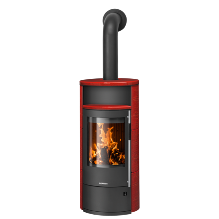 Poêle à bois POLAR NEO 8 Porte Fonte Noire    et  Habillage Céramique Rouge Paprika