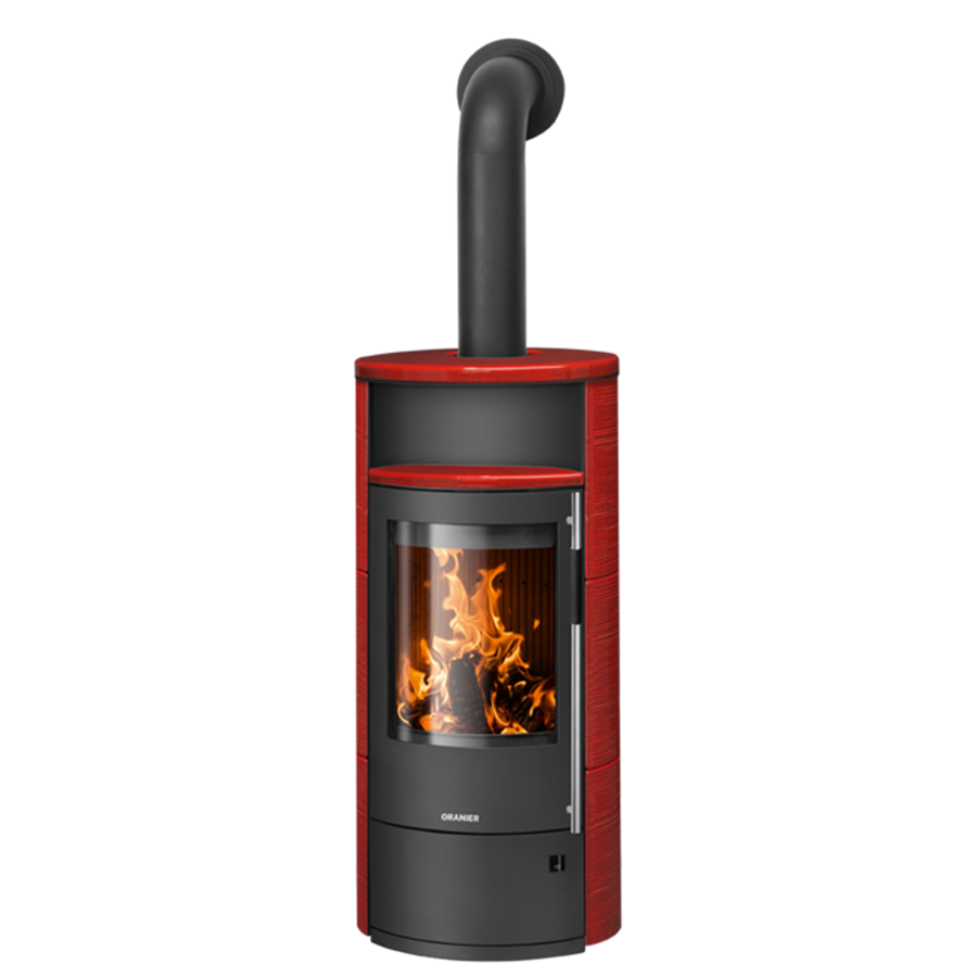 Poêle à bois POLAR NEO 8 Porte Fonte Noire    et  Habillage Céramique Rouge Paprika