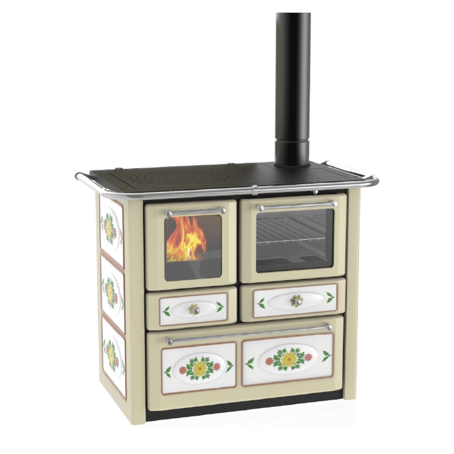 Cuisinière à bois Lincar Gaia VL beige avec four - Flamme visible