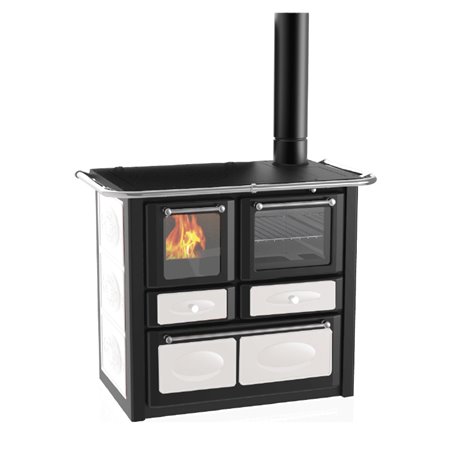 Cuisinière à bois Lincar Gaia VL blanc avec four - Flamme visible