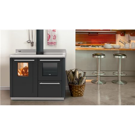 Cuisinière à bois BOSKY F30 Square EVO5 “Prêt à démarrer” Gris