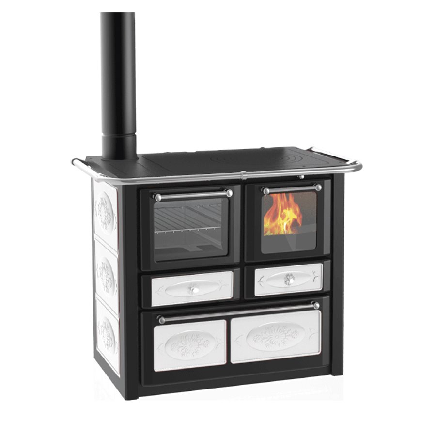 Cuisinière à bois Lincar Gaia 149A VL SX blanc avec four - Flamme visible