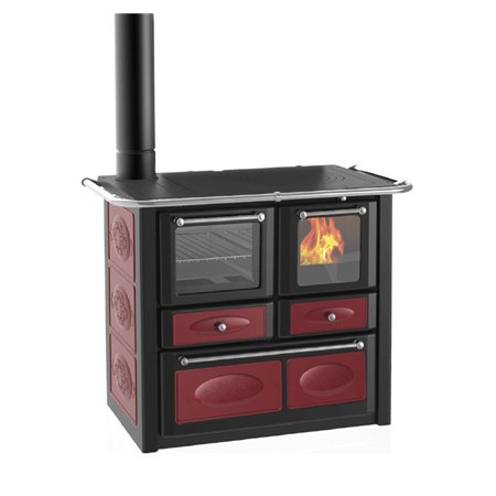 Cuisinière à bois Lincar Gaia 149A VL SX bordeaux avec four - Flamme visible