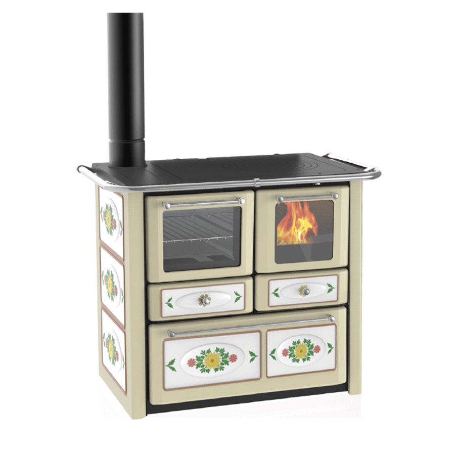 Cuisinière à bois Lincar Gaia 149A VL SX beige avec four - Flamme visible